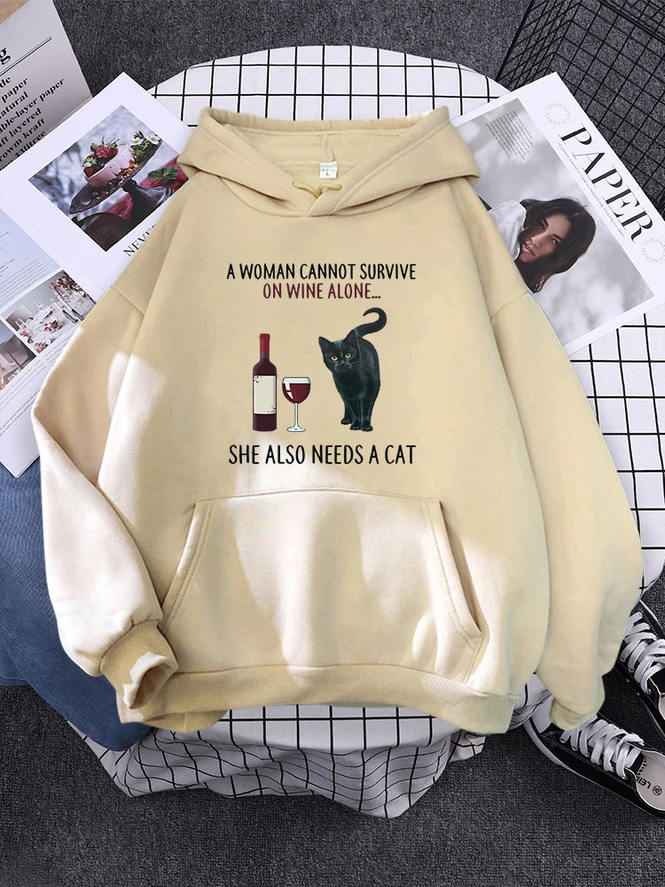 Hoody Little Black Cat And Knife Sweatshirt With Hooded Woman Oversized Aesthetic Hoodie Womens Winter Female Cats Hoodies