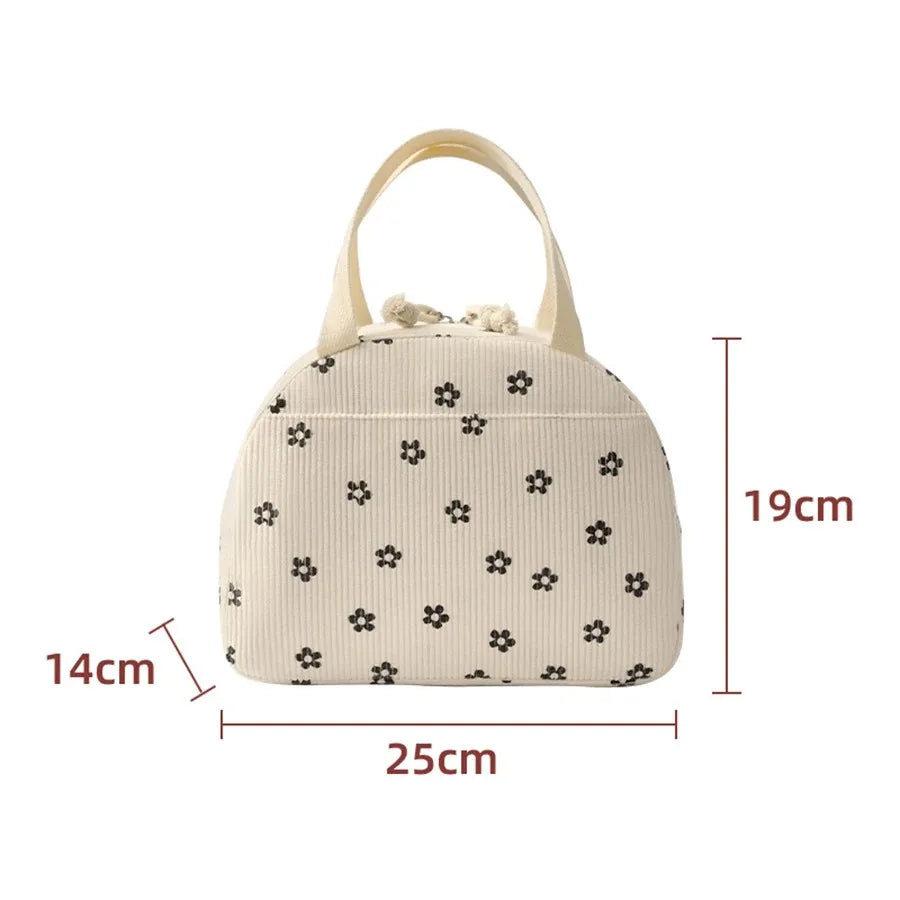 Corduroy Lunch Bag Thermal Insulation Lunch Box Storage Handbag Multifunctional