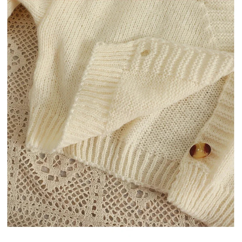 Autumn Colourful Applique Flower Cardigan for Women Cute Long V-neck Knit Crop Sweater Girl Soft Knitwear