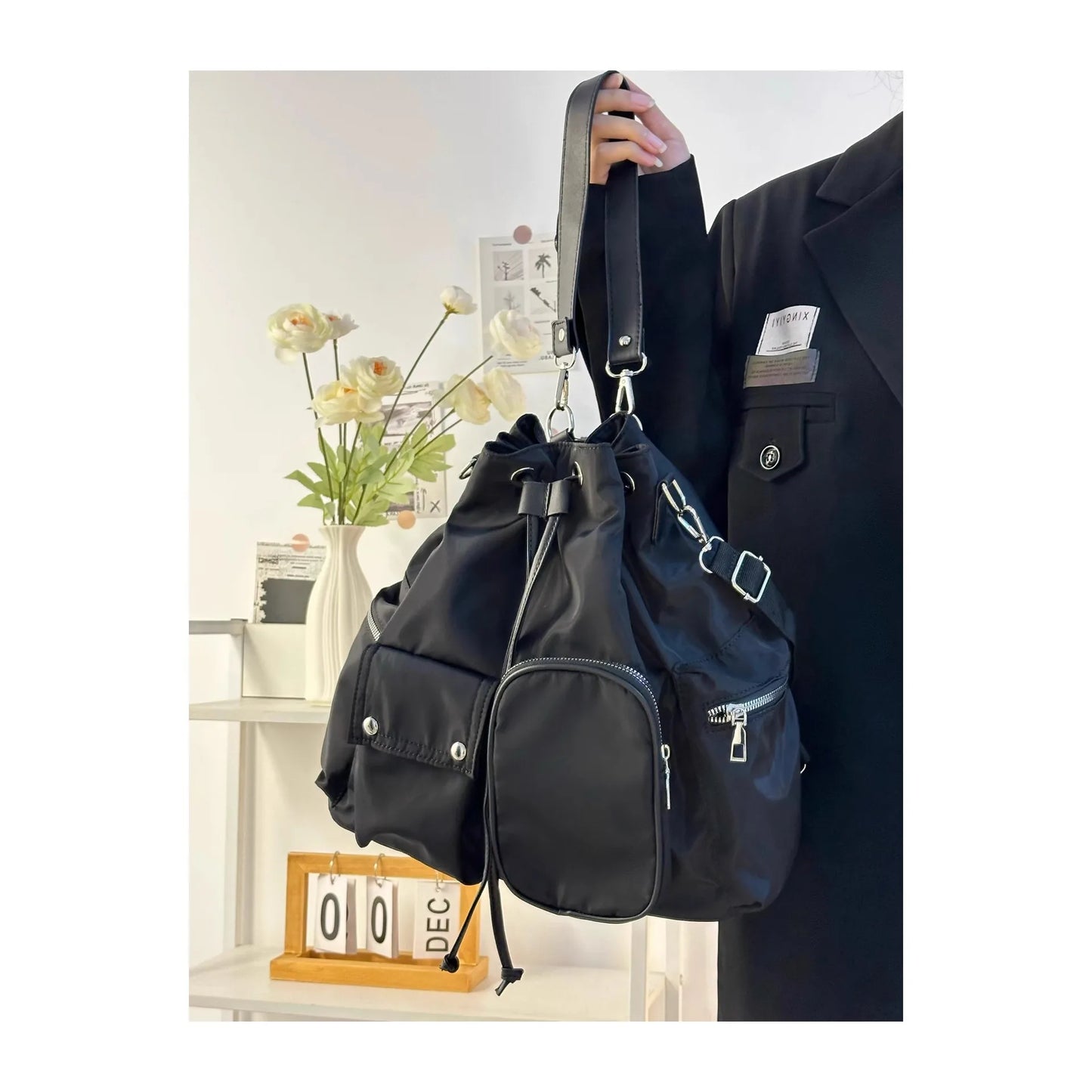 Sweet Cool Nylon Backpack Women's Lightweight Shoulder Crossbody Bag Dual Strap Casual Sle Fashionable Trendy Design Backpacks