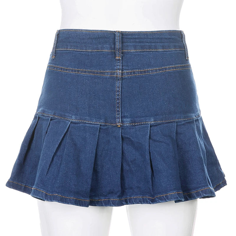 Harajuku Punk Y2K Denim Mini Pleated Skirt Ladies Summer High Waist Jeans Shorts Skirts Women Ruffles Fashion Korean