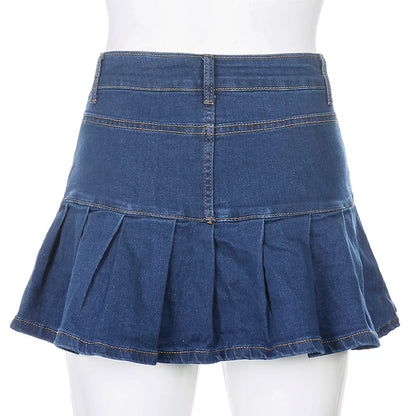 Harajuku Punk Y2K Denim Mini Pleated Skirt Ladies Summer High Waist Jeans Shorts Skirts Women Ruffles Fashion Korean