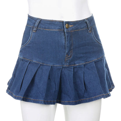 Harajuku Punk Y2K Denim Mini Pleated Skirt Ladies Summer High Waist Jeans Shorts Skirts Women Ruffles Fashion Korean