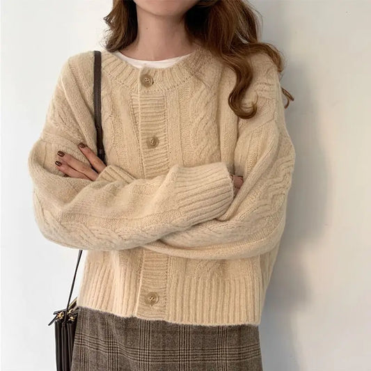 Autumn Winter Clothes Sweater Cardigans Women Korean Fashion New Casual Loose Thick O-neck Knitted Tops Outerwear Clothes 16053