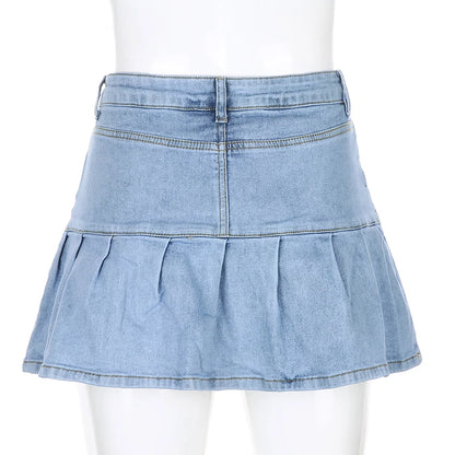 Harajuku Punk Y2K Denim Mini Pleated Skirt Ladies Summer High Waist Jeans Shorts Skirts Women Ruffles Fashion Korean