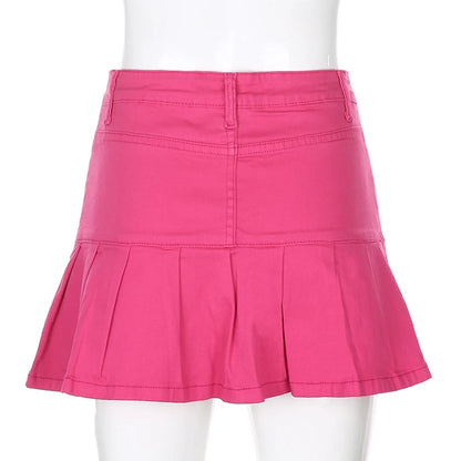Harajuku Punk Y2K Denim Mini Pleated Skirt Ladies Summer High Waist Jeans Shorts Skirts Women Ruffles Fashion Korean