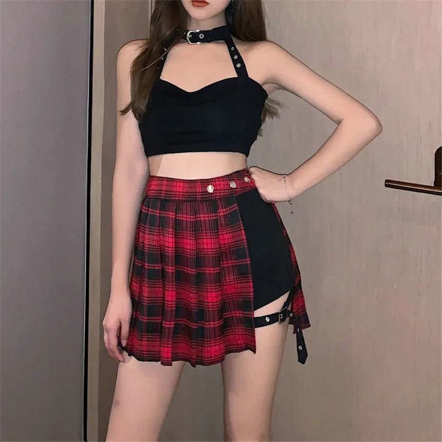 Sexy Gothic Women Skirt High Waist Pleated Punk  Black Summer Skirts Girl's skirt with shorts