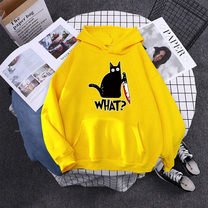 Hoody Little Black Cat And Knife Sweatshirt With Hooded Woman Oversized Aesthetic Hoodie Womens Winter Female Cats Hoodies