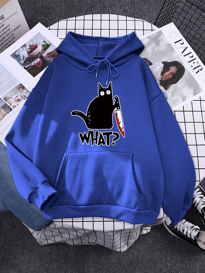 Hoody Little Black Cat And Knife Sweatshirt With Hooded Woman Oversized Aesthetic Hoodie Womens Winter Female Cats Hoodies