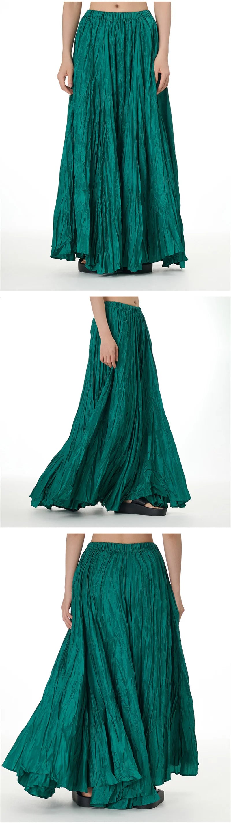 Elegant Drape Crumpled Skirts Women Summer Elastic Waist Big-Hem Long Skirts Large Size Loose Umbrella Skirts Female Streetwear