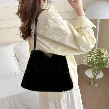 Handbag Faux Mink Plush Women's Bag Large Capacity Shoulder Bag Fall