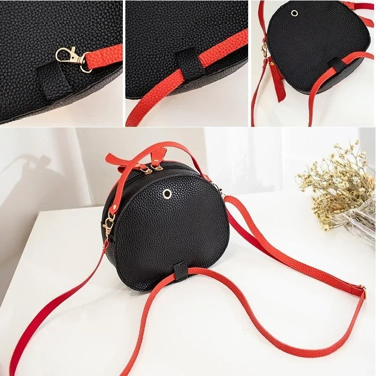 Litchi Pattern Contrast Color Cherry Small Backpack 2022 New Women's One-shoulder Messenger Mobile Phone Bag