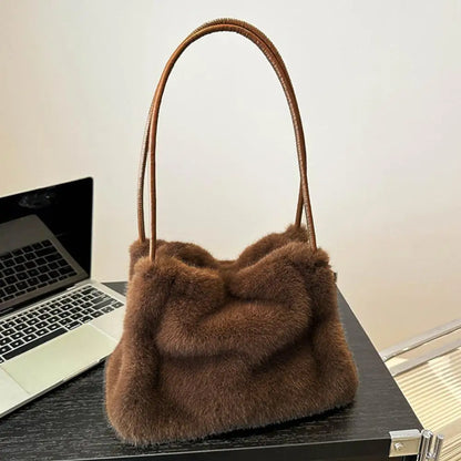 Handbag Faux Mink Plush Women's Bag Large Capacity Shoulder Bag Fall