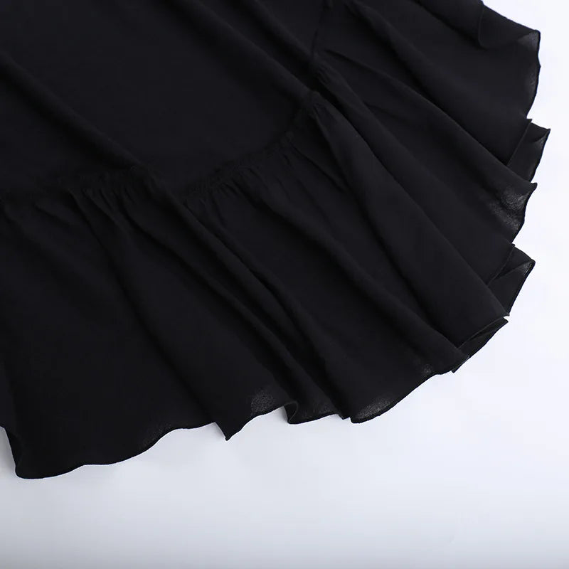 Cocktail Irregular Black Y2K Long Skirts for Women Vintage Elegant Fungus A-Line Midi Skirt New Fashion Summer Skirt Streetwear