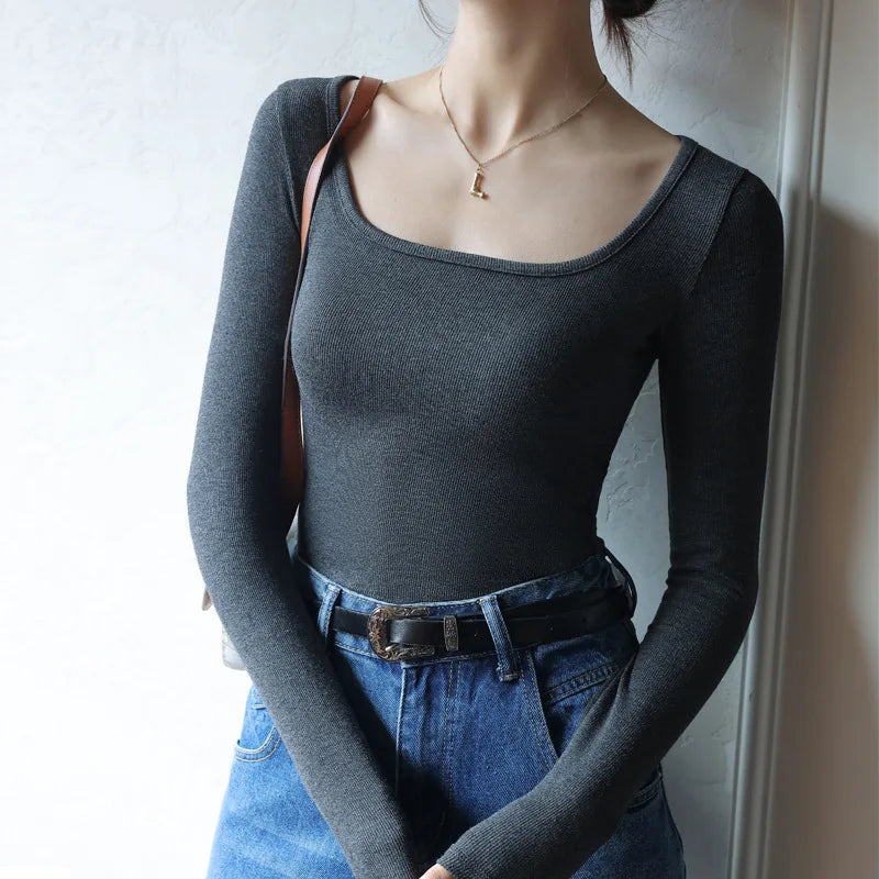 Women's T-shirts Modal Long Sleeve High stretch Slim Fit Bottoming Shirts Casual Autumn Warm Inner Top Knit Shirt