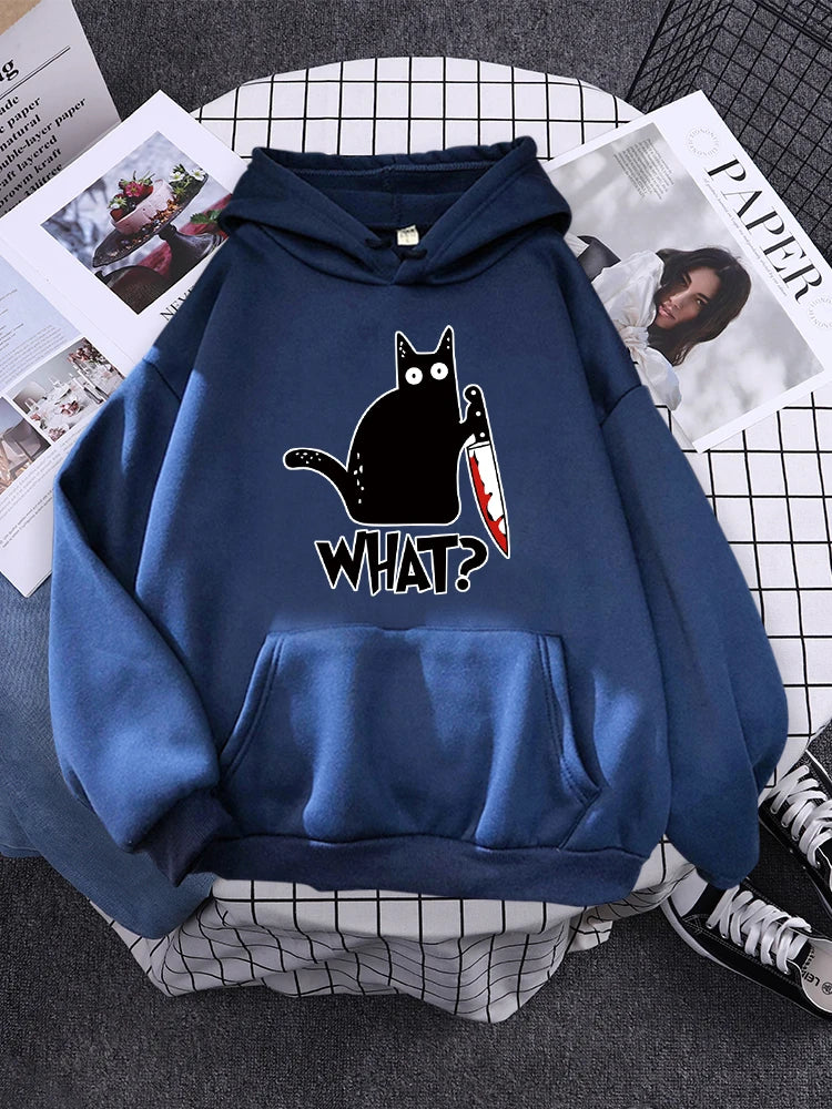 Hoody Little Black Cat And Knife Sweatshirt With Hooded Woman Oversized Aesthetic Hoodie Womens Winter Female Cats Hoodies
