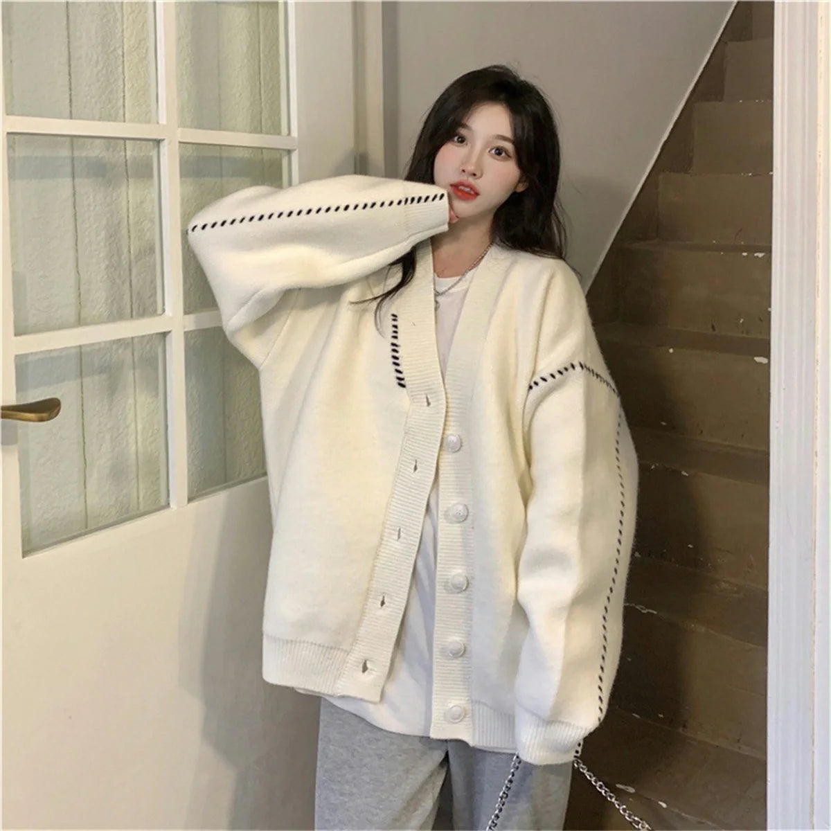 Women Elegant Knitted Fashion Cardigan Autumn Winter Long Sleeve Single Breasted Coats Female Casual Chic Outwear Street Clothes