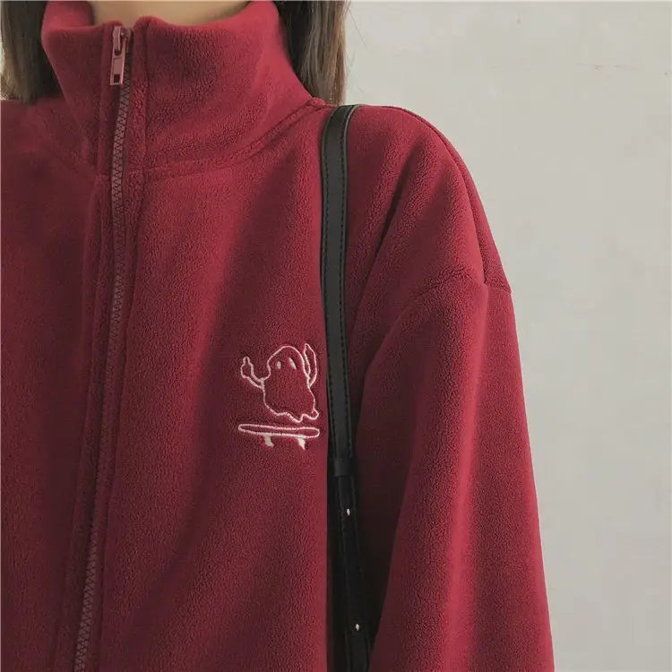 Autumn Winter Fleece Zipper Sweatshirt Jacket Women Clothing Embroidery Coats Warm Long Sleeve Cardigan Sport Outdoor Sweatshirt