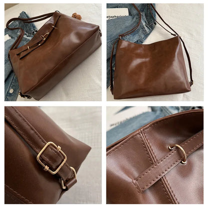 Retro Large Capacity Women's Tote Bag Fashionable Casual Double Shoulder Backpack for Autumn Winter New Arrival Trendy Handbags