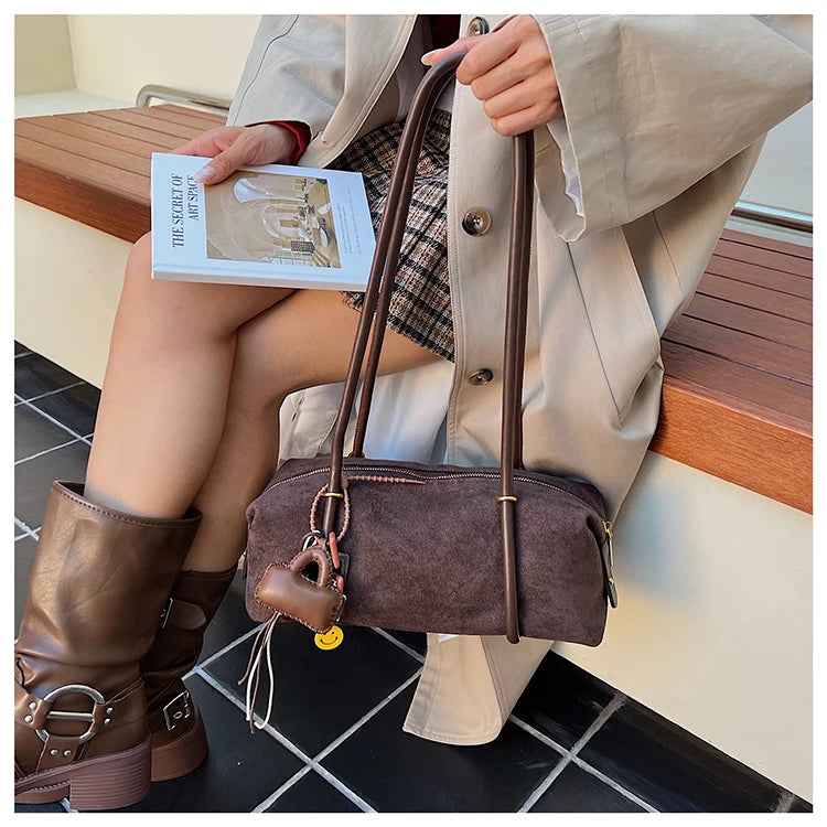 Stylish Design Exquisite Faux Suede Square Shoulder Bags Solid Zipper Personality 2025 Autumn & Winter New Armpit Bags for Women