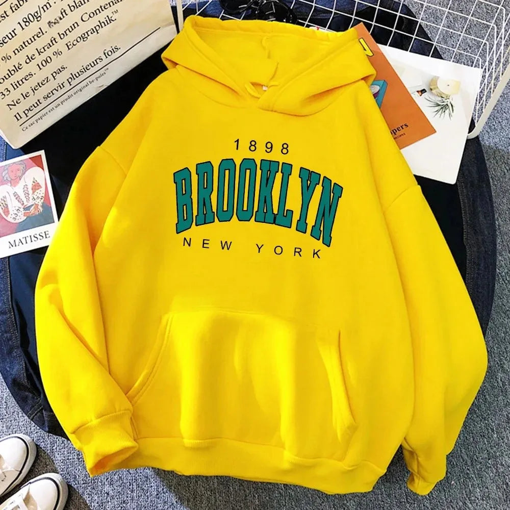 Fashionable Creative Women's Hoodie Sweatshirt 1898 Brooklyn New York Full Sleeve Polyester Fiber Hooded Pullover Streetwear
