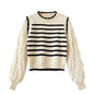 2025 Women Black and White Striped Fake Two-Piece Knitted Sweaters Autumn Winter Korean Soft Glutinous Pullover Sweater Female