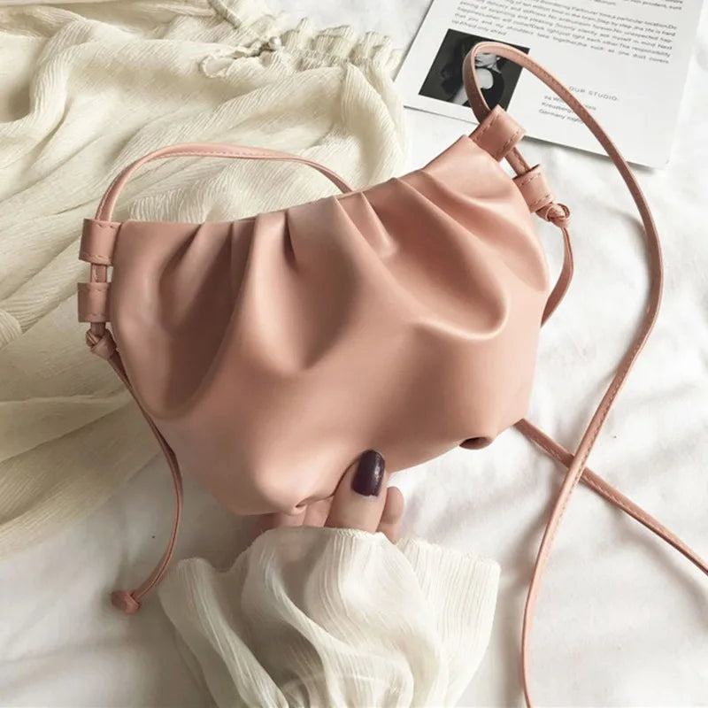 Fashion Women Shoulder Bag New Arrival Crossbody Bag Female Solid Color Pleated Design Ladies Bag Mini Zipper Cloud Bag For Girl