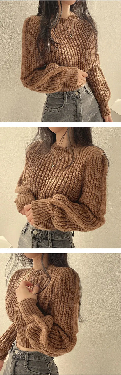 Loose Vintage Harajuku Lantern Long Sleeve Women Sweater Autumn Winter Knitwear Soft Warm Tops Chic Solid Femme Sweater