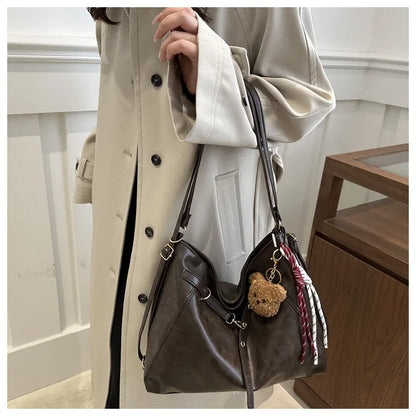 Retro Large Capacity Women's Tote Bag Fashionable Casual Double Shoulder Backpack for Autumn Winter New Arrival Trendy Handbags