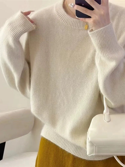 Original Autumn/Winter Thicken Loose Cashmere Sweater Women's Round Neck Pullover 100% Pure Wool Knit Sweater Soft Top Female