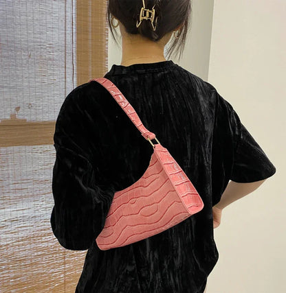 Fashion PU Leather Bags for Women Alligator Pattern Armpit Handbag Female Small Underarm Messenger Bag and Purse Designer Bag