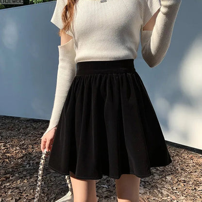 Winter Velvet Skirts New Design 2024 New Year Spring Japan Girls Chic Fashion Elastic Waist Mini Skirt