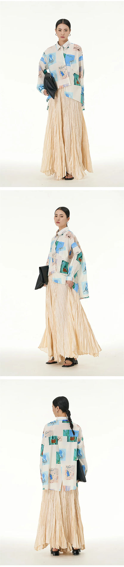 Elegant Drape Crumpled Skirts Women Summer Elastic Waist Big-Hem Long Skirts Large Size Loose Umbrella Skirts Female Streetwear