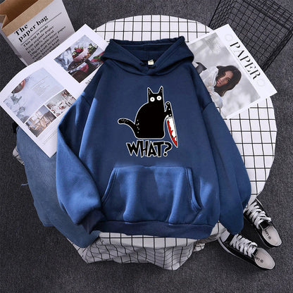 Hoody Little Black Cat And Knife Sweatshirt With Hooded Woman Oversized Aesthetic Hoodie Womens Winter Female Cats Hoodies