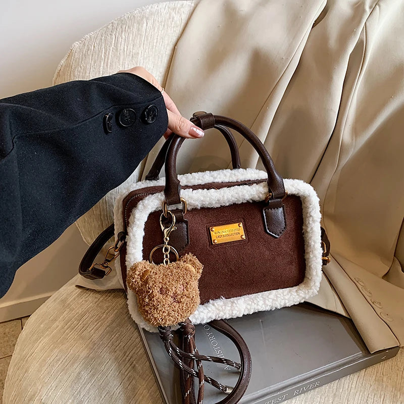 2024 Winter Lamb Woolen Handbag Women's Bag Designer Plush Handbag Fashion Casual Shoulder Messenger Bag Female Square bolsas