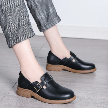 Loafers Women Spring Deep Single Shoes One Step Off Casual Shoes Leather Small Shoes British Style Platform Shoes Step-in
