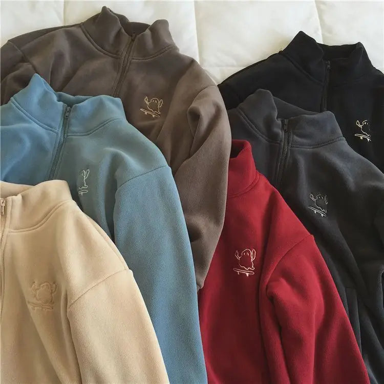 Autumn Winter Fleece Zipper Sweatshirt Jacket Women Clothing Embroidery Coats Warm Long Sleeve Cardigan Sport Outdoor Sweatshirt