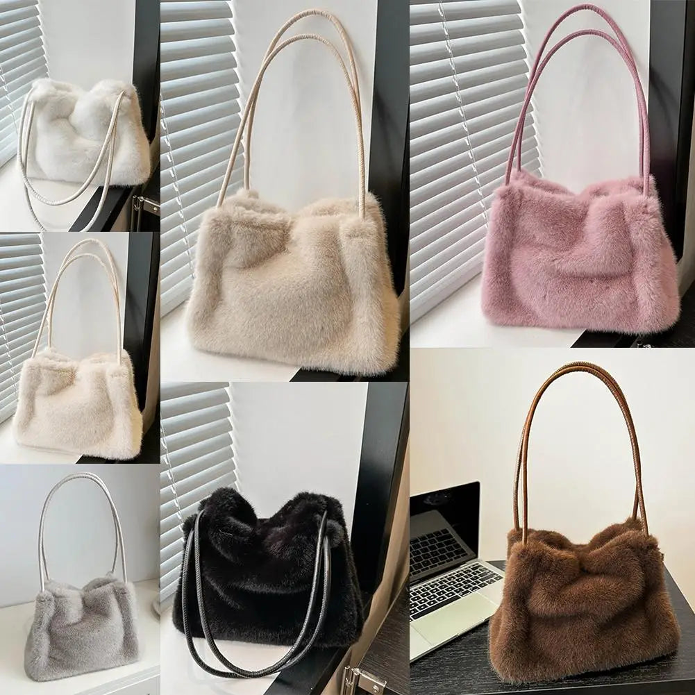 Handbag Faux Mink Plush Women's Bag Large Capacity Shoulder Bag Fall