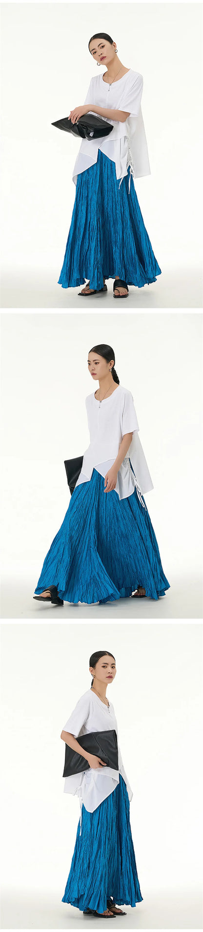 Elegant Drape Crumpled Skirts Women Summer Elastic Waist Big-Hem Long Skirts Large Size Loose Umbrella Skirts Female Streetwear