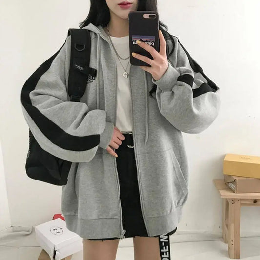 Autumn Hooded Sweatshirt Women's New Style Harajuku Style Loose Sports Long-sleeved Top Spliced women's Jacket