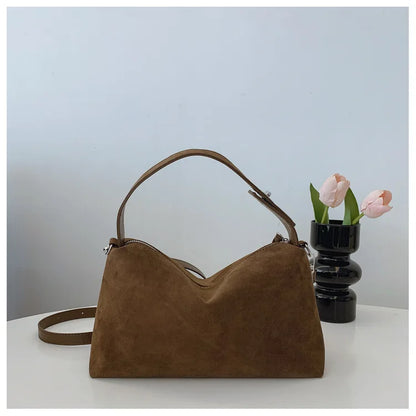 New Fashion Simple Fall Winter Spacious Boston Tote Bag Soft Matte Suede Design Women's Large Capacity Portable Hand Strap Bag