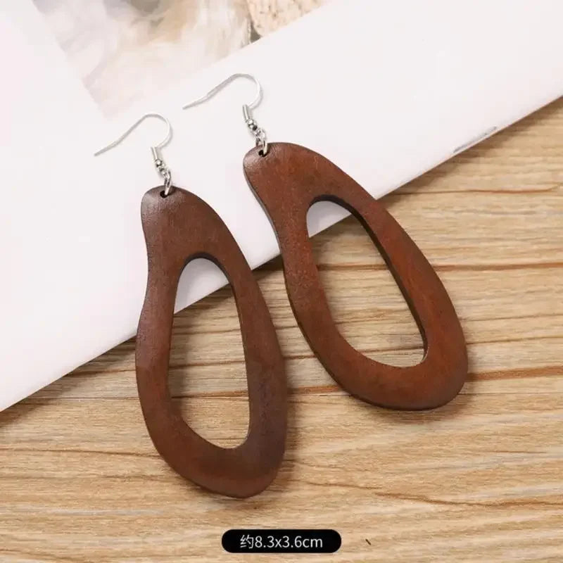 Classical Wooden Earrings For Women Geometric Long Perfect For Adding A Vintage To Fall And Winter Ensembles P9YF