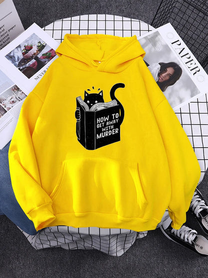 Hoody Little Black Cat And Knife Sweatshirt With Hooded Woman Oversized Aesthetic Hoodie Womens Winter Female Cats Hoodies