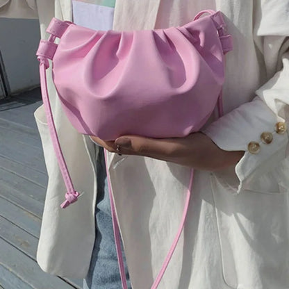 Fashion Women Shoulder Bag New Arrival Crossbody Bag Female Solid Color Pleated Design Ladies Bag Mini Zipper Cloud Bag For Girl