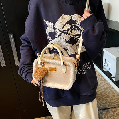 2024 Winter Lamb Woolen Handbag Women's Bag Designer Plush Handbag Fashion Casual Shoulder Messenger Bag Female Square bolsas