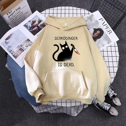 Hoody Little Black Cat And Knife Sweatshirt With Hooded Woman Oversized Aesthetic Hoodie Womens Winter Female Cats Hoodies