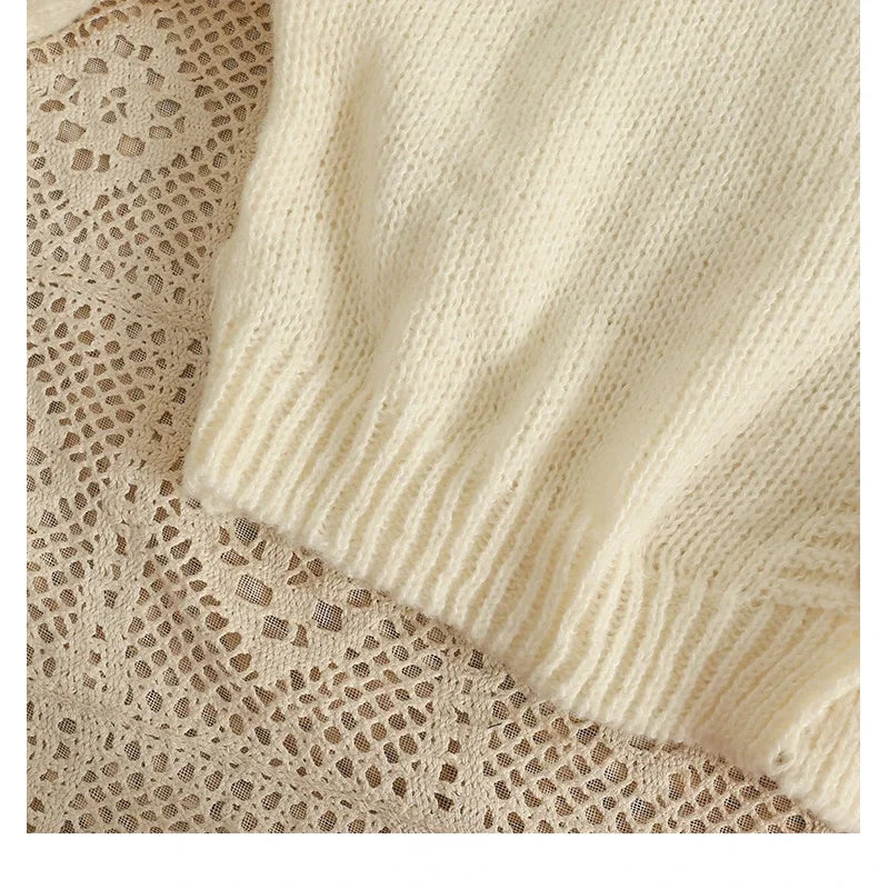 Autumn Colourful Applique Flower Cardigan for Women Cute Long  V-neck Knit Crop Sweater Girl Soft Knitwear