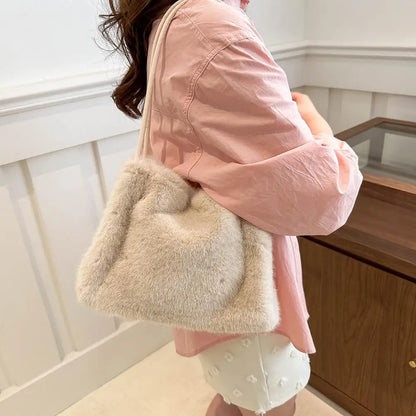 Handbag Faux Mink Plush Women's Bag Large Capacity Shoulder Bag Fall