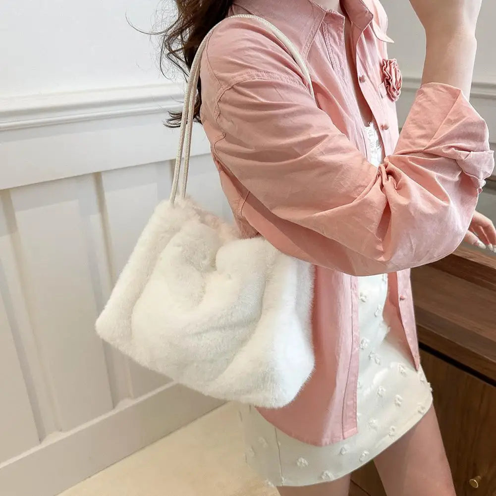 Handbag Faux Mink Plush Women's Bag Large Capacity Shoulder Bag Fall