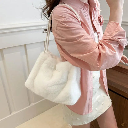 Handbag Faux Mink Plush Women's Bag Large Capacity Shoulder Bag Fall